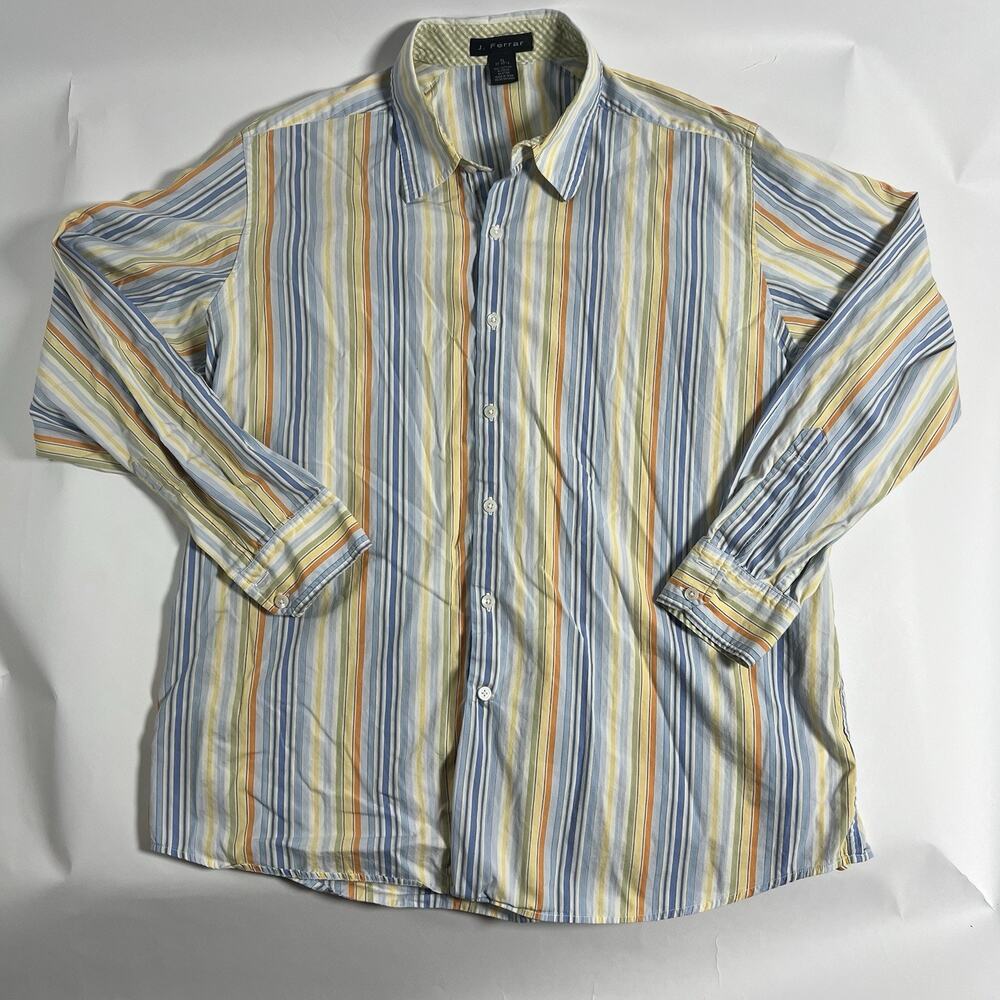 J. Ferrar‎ Men's Multicolor Striped Woven Cotton Button-Up Shirt Long Sleeve XL